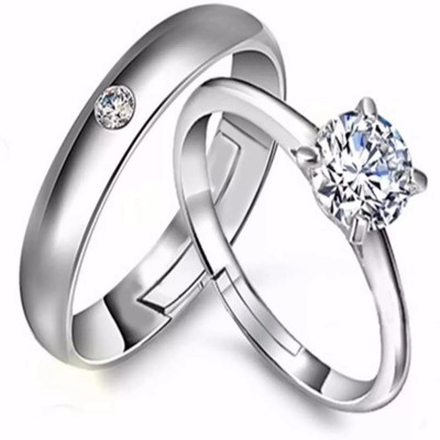 

silver shine  couple ring set Alloy Cubic Zirconia Silver Plated Ring Set, White