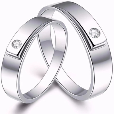 

Silver Creations  Couple band ring set Alloy Cubic Zirconia Silver Plated Ring Set
