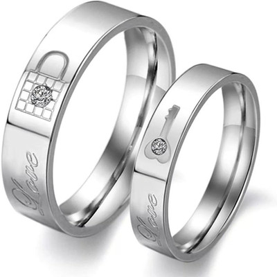 

silver shine  couple ring set Alloy Cubic Zirconia Silver Plated Ring Set, White