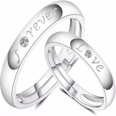 

silver shine  couple ring set Alloy Cubic Zirconia Silver Plated Ring Set