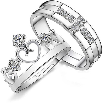 

silver shine  couple band ring set Alloy Cubic Zirconia Silver Plated Ring Set