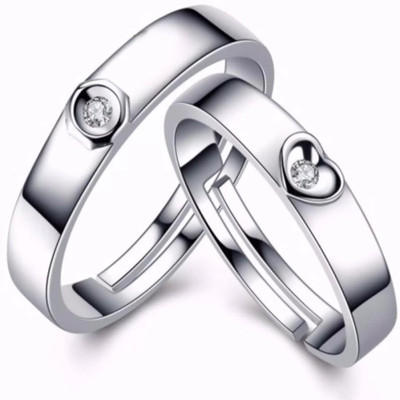 

Silver Creations  Couple band ring set Alloy Cubic Zirconia Silver Plated Ring Set