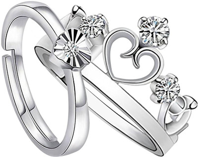 

Silver Creations  Couple band ring set Alloy Cubic Zirconia Silver Plated Ring Set