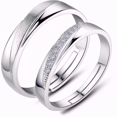 

Silver Creations  Couple band ring set Alloy Cubic Zirconia Sterling Silver Plated Ring Set
