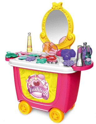 

TALKING GANESHA Dresser Fashion Make up Set With Wheels ABS Quality 21 Pieces - Multicolor
