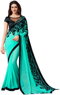 

Saumya Designer Embroidered Bollywood Georgette Saree(Green), Cyan