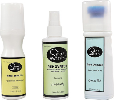 

Shoe Mistri Shoe Cleaning Kit ( Shoe Renovator, Shoe Shampoo & Instant Shoe shine/Nuetral) Shiner(Suede, Nubuck, Synthetic Leather, Leather, Velour, Nylon, Sports Shoes, Neutral)