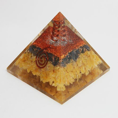 

Reiki Crystal Products Golden Quartz Orgone Stone Pyramid - Reiki Vastu - Wish Healing Decorative Showpiece - 5 cm(Crystal, Multicolor)