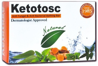 

Eco Aurous * Ketotosc Natural Soap is an Antibacterial, Antifungal soap enriched with Cetrimide, Neem oil, Aloe vera oil and Chamomile Extract. * Application Area: All over body *Directions for use on the body: For best results wet the body and rub the so
