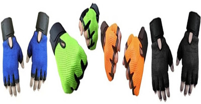 

beauty gold lather+netted palm support weight lifting Gym & Fitness Gloves (, Blue, Green, Orange, Black, Multicolor