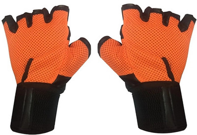 

beauty gold lather+netted palm support weight lifting Gym & Fitness Gloves (Free Size, Orange)