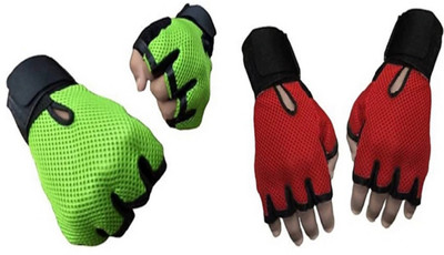 

beauty gold lather+netted palm support weight lifting Gym & Fitness Gloves (Free Size, Green, Red)