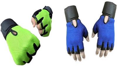 

beauty gold lather+netted palm support weight lifting Gym & Fitness Gloves (Free Size, Green, Blue), Blue;green