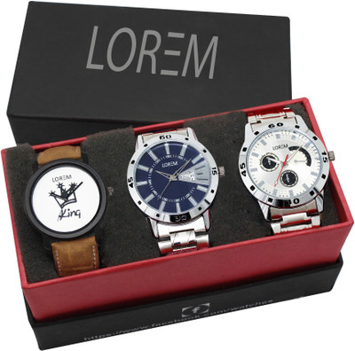 

LOREM LK-18-101-102 New Stylish Day & Date Functional pack of 3 Watch - For Boys