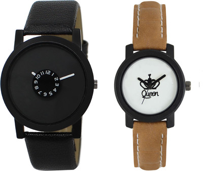 

Shocknshop LR25_209 Designer Analog Leather and Chain Strap Couple Watch - For Men & Women