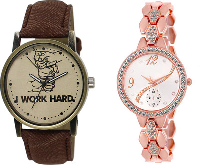 

Shocknshop LR29_215 Designer Analog Leather and Chain Strap Couple Watch - For Men & Women