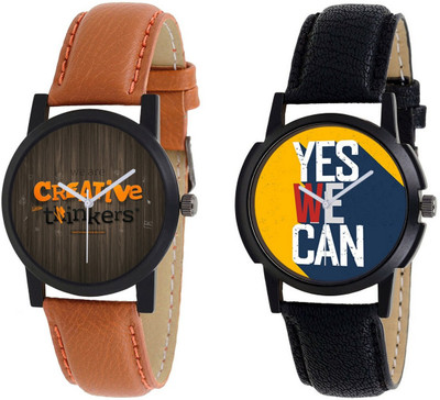

Nubela New Stylish Leather Strap Brown And Black Color Round Shape Pack Of 2 Analog S1 Watch - For Men