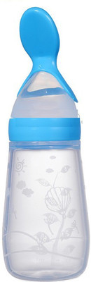 

Honey Baby BPA Free Squeeze Style Bottle Feeder with Dispensing Spoon for Infant Newborn Toddler Semi Solid Food Supplement - 125 ml(Blue)