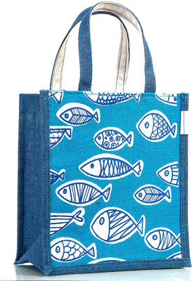 

H&B Jute Bag / Jute Lunch Bag / Tiffin Bag / Gift Bag / Messenger - Hand Held Waterproof Lunch Bag(Blue, 10 L)