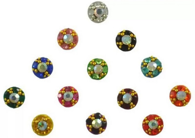 

beauty gold designer round small bindi for beautiful lady & girl forehead, nails Multicolor Bindis(mugli marathi, bengali bindi, Bollywood style)