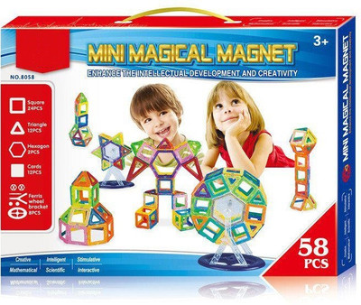 

IndusBay DIY 3D Magical Magnet Construction Building Block Learning & Creativity Colorful Magnetic Blocks Puzzle Set - 58 Pcs(Multicolor)