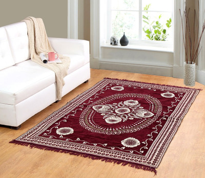 welhous Maroon Chenille Carpet(5 ft,  X 7 ft, Rectangle)