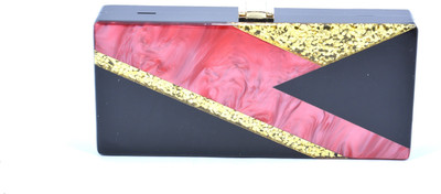 Coral Tree Casual, Formal, Party Red, Black, Gold Clutch, Black;gold;red