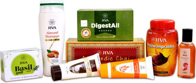 

Jiva Ayurveda Tea bags (30 Bags) || Chywanprash (500 Gm) ||Basil Soap (100 Gm) || Walnut scrub (50 Gm) || Digestall Churna (30 sachet) || Saffron Cream (50 Gm) || Bhringragj Oil (60 ml) || Almond Shampoo (200 ml)(Set of 8)