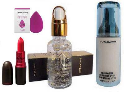 

divas beauty Sponge Puff, Mac Matchmaster SPF Foundation and Silver Radiance Primer and Lady Gaga Lipstick(Set of 4)