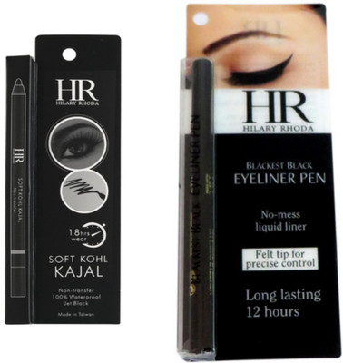 

HR Soft Kohl Kajal-100% Water Proof & Blackest Black Eyeliner Pen-Long Lasting 12 Hrs(Set of 2)