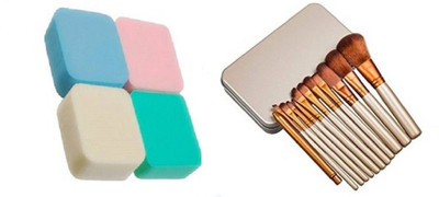 

Shopfleet Combo of Make Up Brushes Kit(12 Brushes )and Puff Set(Pack of 4)(Set of 16)