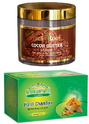 

Pink Root COCOA BUTTER SCRUB 100G WITH NATURENCE HALDI CHANDAN BLEACH 200G(Set of 2)