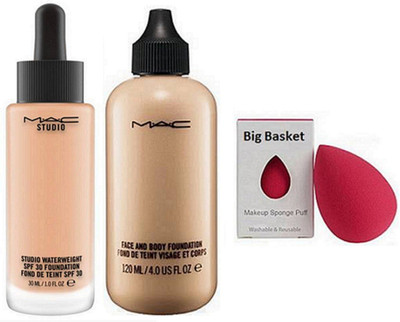 

big basket Sponge Puff, Mac Face & Body Foundation, Waterweight Spf 30 Foundation Found De Teint(Set of 3)