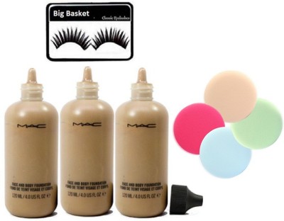 

big basket Eyelashes,Mac Face And Body Foundation With Sponge Puff(Set of 8)