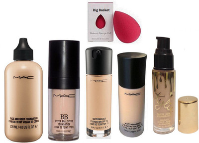 

big Basket sponge Puff With Mac Face and Body, Bb hyper Real, Match Master Pack of 2, Kylie Liquid Foundation(Set of 6)