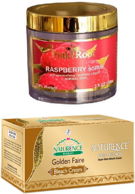 

Pink Root RASPBERRY SCRUB 100G WITH NATURENCE GOLD BLEACH 200G(Set of 2)