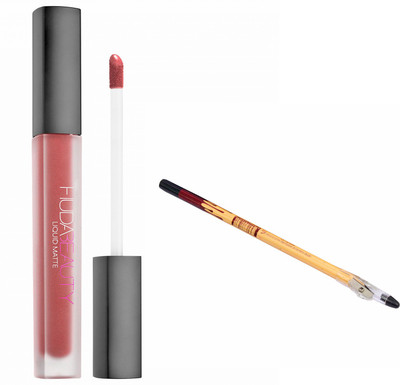 

Huda Beauty Professional Long lasting Liquid Matte Bomshell Colour Lipstickl with Eye Kajal(Set of 2)