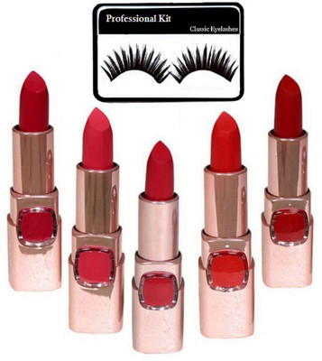 

Professional Kit eyelashes with lakme 9 to 5 matte finish red hot shades lipstick (set of 5)(Set of 6)