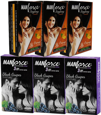 Manforce Condom Black Grape And Orange Condom(Set of 6, 60S)