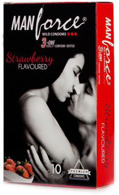 Manforce strawberry flevour DOTTED CONDOM 10PC & FREE MF TAB 50MG(4) Condom (10S Condom(10S)