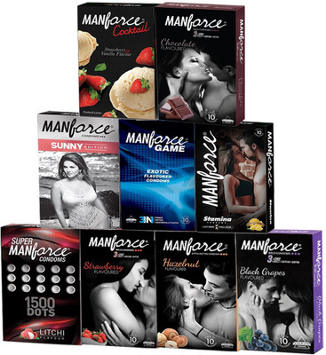 Manforce Condom Honeymoon Special Muti-Flavoured Condom(Set of 9, 90S)