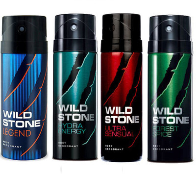 

Wild Stone FOREST SPICE DEODORANT 150 ML+ ULTRA SENSUAL DEODORANT 150 ML+ HYDRA ENERGY DEODORANT 150 ML+ LEGEND DEODORANT Deodorant Spray - For Men(150 ml, Pack of 4)