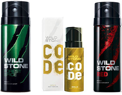 

Wild Stone RED DEODORANT 150 ML+CODE GOLD DEODORANT 120 ML+FOREST SPICE DEODORANT 150 ML Deodorant Spray - For Men(150 ml, Pack of 3)