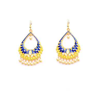

niramagic Blue Meenakari Beads Alloy Jhumki Earring