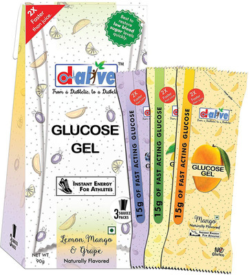 

D-Alive D Alive 15g of Fast Acting Glucose Gel - Pack of 2 (Assorted) - 6 Pocket Sachets Energy Drink(2x90 g, Lemon, Mango, Grapes Flavored)