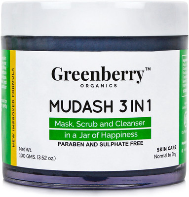 

Greenberry Organics 3 In 1 Mud Ash Face And Neck Cleanser, Scrub & Mask With Tea Tree Oil, Charcoal, Aloevera Extracts-100g(100 g)