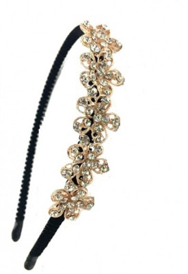 

Turqueesa Flowery Braid Velvet Black Narrow Sleak Hair Band for Girls and Women Hair Band(Black, Gold)