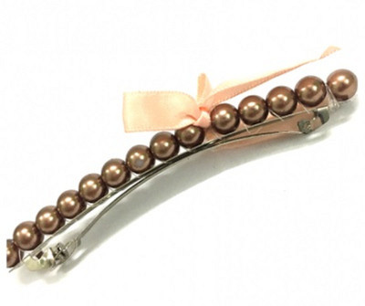 

Turqueesa Bronze Brown Pearl Peach Pink Ribbon Western Style Hair Clip for Girls and Women Hair Clip(Brown)