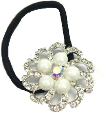 

Turqueesa Pretty Flower White Pearl Rubber Band for Girls and Women Rubber Band(Black)