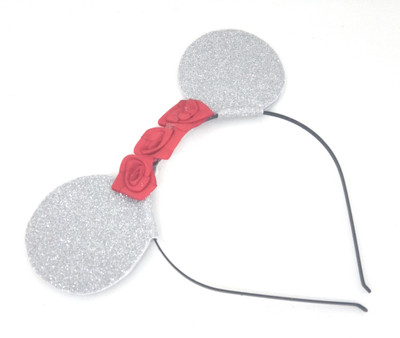 

SKD Glitter Bow Head Band Minnie Mouse/Mickey Mouse Bow Headband/Minnie Mouse Ears Headband with 3 roses/Hairband Costume Accessory – Design 001 Hair Band(Red)